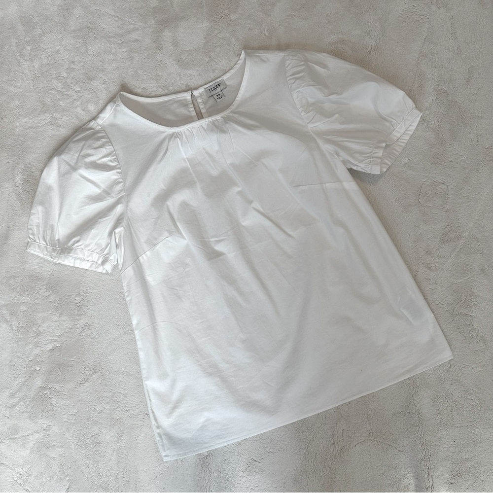 J Crew white puff sleeve poplin shirt